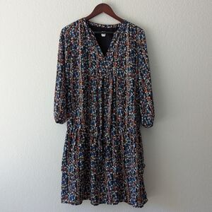 GAP Maternity Dress Size M Black With Red Floral Tiered Drop Waist 3/4 Sleeve